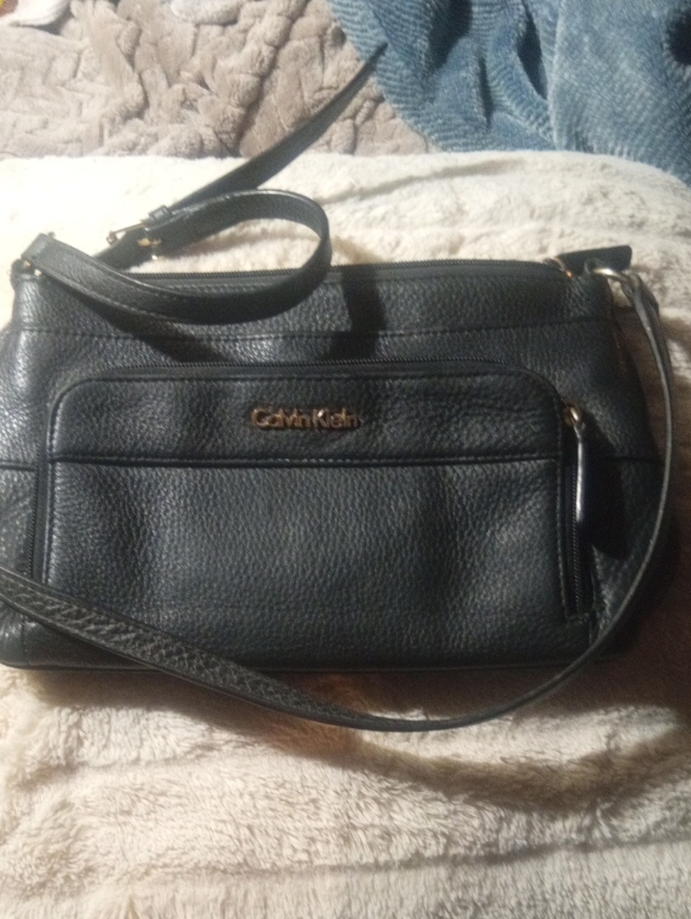 Calvin Klein Black Pebbled Leather Convertible Crossbody